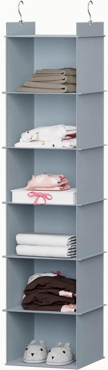 YOUDENOVA Hanging Closet Organizer, 6-Shelf Closet Hanging Shelves, Grey