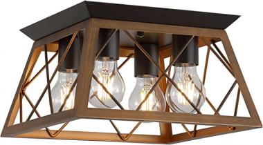 Q&S Semi Flush Mount Vintage 4-Light Bronze Farmhouse Ceiling Light Geometric Rustic Island Light Fixtures for Entryway Hallway Dining Room Living Room Bedroom