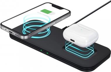 Wireless Charger 3 in 1, Wireless Charging Station with 18W Adapter, Fast Wireless Charging Pad for iPhone 13/12/12 Pro/12 Pro Max/11/11 Pro/X/8,Galaxy S21/S20/S10/S10E/S9, Airpods 3/Airpods Pro-Black