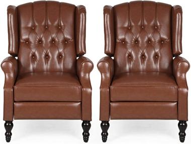 Christopher Knight Home Elaine Contemporary Tufted Recliners (Set of 2), Cognac Brown + Dark Brown