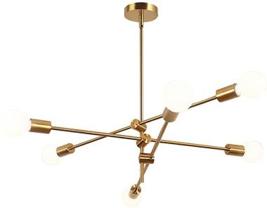 KCO Lighting Modern Sputnik Chandelier 6-Light Gold Ceiling Pendant Lighting Mid-Century Pendant Hanging Fixture for Kitchen Island Dining Room Living Room (6-Lights)