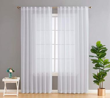 HLC.ME Lauren Semi Sheer Light Filtering Transparent Pocket Top & Back Tab Lightweight Floor Length Window Curtains Drapery Panels Bedroom & Living Room, 2 Panels (54 x 84 Inch, White)