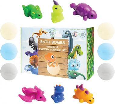 Kids Animals Dinosaur Squishy Surprise Inside Super Fun Gift Set Fizzies Bubble Bath , Kid Safe, Natural and Organic Essential Oils, 6x5oz XL Bathbombs USA Handmade with 100% Love