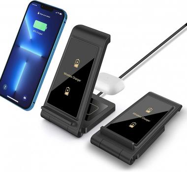 25W Wireless Charger,Foldable 2 in 1 Wireless Charging Station for Apple iPhone 14/14 Plus/13/12/11/Pro/SE/X/8/Airpods,PDKUAI 15W Fast Dual Wireless Induction Charge Stand for Samsung/Buds/LG/Sony