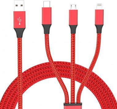 Lightning Cable, iPhone Charger Cable Nylon Braided 3 in 1 Charging Cable Multi USB Cable Fast Charging Cord with Type-C, Micro USB and IP Port, Compatible with Most iPhones & iPads (2 Pack)