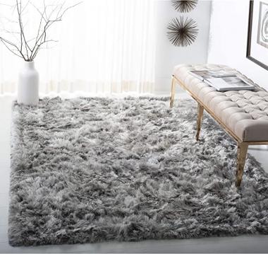 SAFAVIEH Ocean Shag Collection 9' x 12' Silver OCG101G Handmade Solid 2.4-inch Extra Thick Area Rug