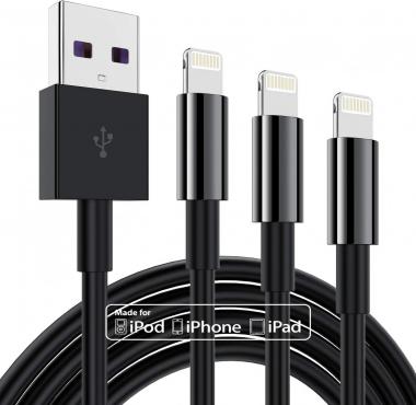 3 Pack Apple MFi Certified iPhone Charger Cable 6ft, Apple Lightning to USB Cable Cord 6 Foot, 2.4A Fast Charging Apple Phone Long Chargers for iPhone 11/11Pro/11Max/ X/XS/XR/XS Max/8/7/6 (Black, 6ft)