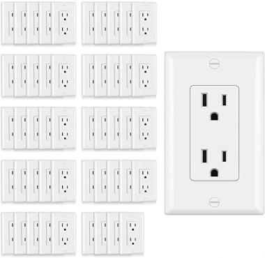 (50 Pack) CML 15 Amp Decorator Receptacle Outlet with Wallplate, 15A/125V, 3-Year Warranty, White, UL Certified