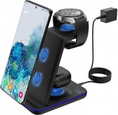 Wireless Charger, ZHIKE 3 in 1 15W Fast Charging Qi-Certified, Compatible with Samsung Galaxy S22/S21/S20/S10/Note 20/10，iPhone 13/12/11，Galaxy Watch 3/Active 2 and Buds(Not for Apple Watch)