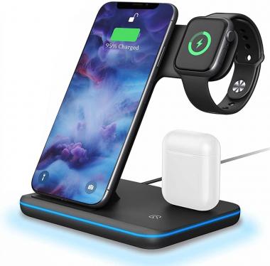 STARMORK Wireless Charger,Wireless Charger, 3 in 1 Wireless Charger, 15W Fast Charging Station for Apple iWatch, AirPods Pro, for iPhone14/13 Pro/Pro Max/12/11/X/Xr/Xs/8/Samsung Galaxy Phone Series