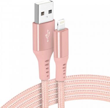 Realm Nylon Braided Lightning to USB A – Mfi Certified Apple iPhone Charger, 10ft, Rose Gold