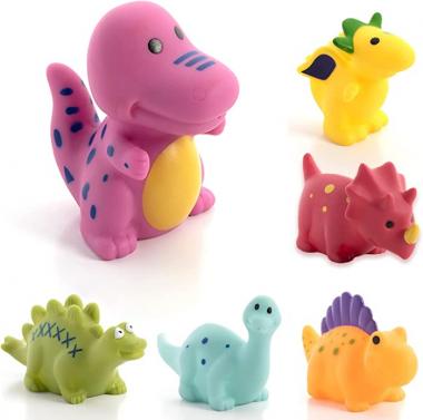 Mold Free Dinosaur Bath Toys for Toddlers/ Infants 6 - 12- 18 Months, No Hole No Mold Bathtub Toys, 1 2 3 4 Years Old Kids (6 Pcs with Storage Bag)