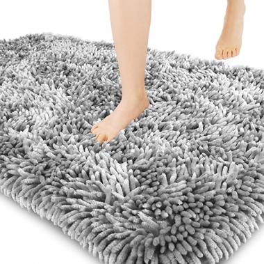 Yimobra Original Chenille Bath Rug Mat, Large Size 44.1 x 24 Inches, Soft Shaggy, Premium Non-Slip Bath Mat, Super Absorbent, Machine Washable Dry, Luxury Plush Mats for Bathroom, Light Gray