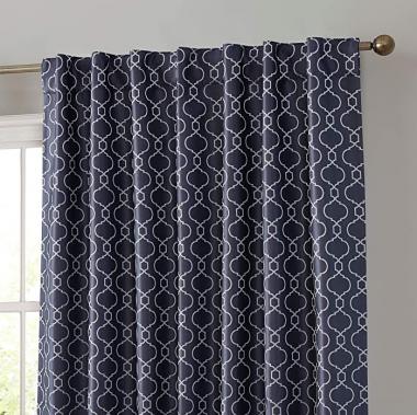 HLC.ME Franklin Moroccan 100% Complete Blackout Thermal Insulated Energy Savings Heat/Cold Blocking Back Tab Rod Pocket Curtain Drapery for Bedroom & Living Room, 2 Panels (52 W x 84 L, Navy Blue)