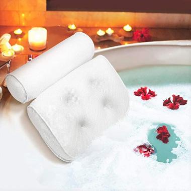 Bath Pillow Bathtub Pillow with Upgraded Non-slip Suction Cups, Extra Thick Spa Bathtub Cushion for Head, Neck, Back and Shoulder Support, Fits Jacuzzi & Hot Tubs (White)