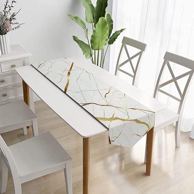 ONELZ White Gray Gold Table Runner Marble Table Runner Modern Double-Layer Cotton Linen Insulation Small Coffee Table Runner 13x70 inches Textured Dresser Scarves for Dining Kitchen Wedding Birthday