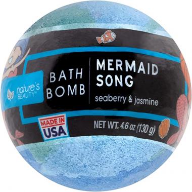 Nature's Beauty Mermaid Song Bubble Bomb 4.6 oz - Fizzy, Bubbly Bath Bomb Made with Coconut Oil & Witch Hazel to Help Revive Dull & Dry Skin - 4-Pack