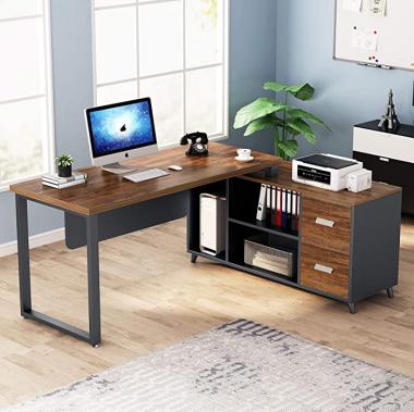 Tribesigns L-Shaped Computer Desk, 55 Inch Large Executive Office Desk with Drawers Business Furniture Workstation with 47 inch File Cabinet