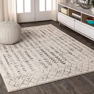 JONATHAN Y MOH210A-8 Ziri Moroccan Geometric Indoor Farmhouse Area Rug Bohemian Minimalistic Easy Cleaning Bedroom Kitchen Living Room Non Shedding, 8 X 10, Cream,Gray