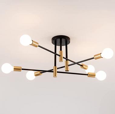 Sputnik Light Fixture, Eoronz Modern Sputnik Chandelier Mid Century Modern Black Gold Branching Pendant Light Fixture, E26 Semi Flush Mount Ceiling Light for Living Dining Room Loft. (8008-06-01)