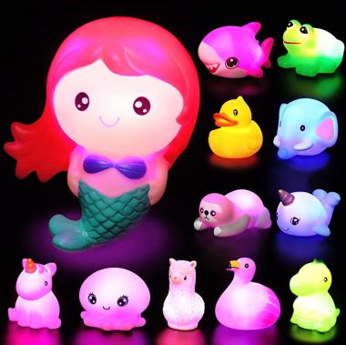 JOYIN 12Pcs 2.5'' Light Up Bath Toys, Kids Toddler Flashing Colourful LED Light Bathtub Toys, Baby Bathtime Floating Toys, Infant Boy Girl Shower Toys for Birthday Easter Christmas Swimming Pool Party