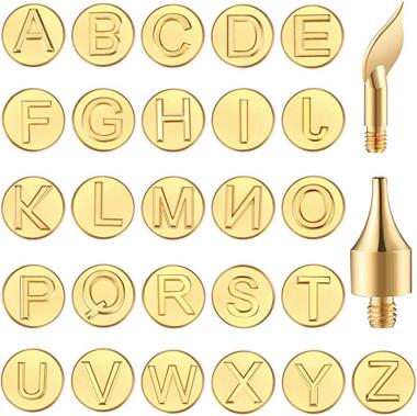 28 Pieces Wood Burning Tip Letter Wood Burning Tool Uppercase Alphabet Branding and Personalization Set for Wood and Other Surface by Wooden Letter for Carving Craft Wood Burning DIY Hobby Tool