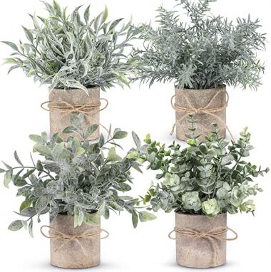 WUKOKU 4 pcs Small Fake Plants Mini Artificial Potted Plants for Farmhouse Office Bathroom Home Decor Indoor