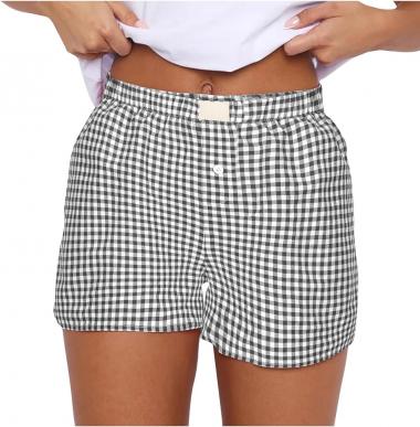 Womens Shorts Casual High Waist Short Homewear Trendy Checkered Summer Comfy Shorts Soft Loose Vacation Board Shorts