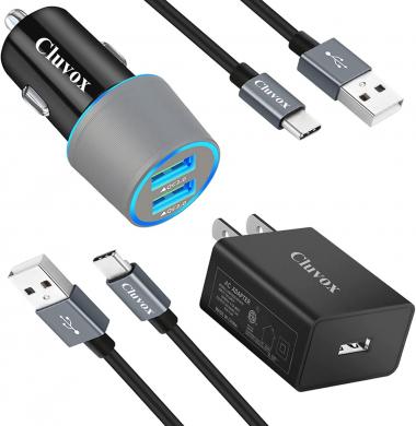 Cluvox USB C Fast Charger Kit, Compatible for Samsung Galaxy S22/S21/S20/Plus/Ultra/S10/S10e/S9/S8/Note 20/10/9/A20/A50, Quick Charge 3.0 Charger Set, Rapid Car Adapter+Wall Charger&6FT Type C Cords