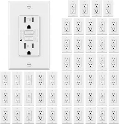 50 Pack - ELECTECK 15A/125V Tamper Resistant GFCI Outlets, Decor GFI Receptacles with LED Indicator, Residential and Commercial Grade, Decorator Wallplate Included, ETL Certified, White