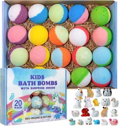 Bath Bomb Gift Set with Toys Inside, 20 Pack Organic Bath Bombs for Kids, Kids Safe Handmade Fizzy Balls for Kid, Ideal Birthday Gift for Boys & Girls)