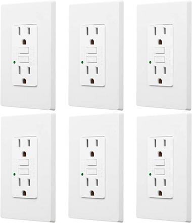 TORCHSTAR 15 Amp GFCI Receptacles, Dual AC Outlets, Surge-Protected, Screw-Less Wall Plate Included + LED Indicator Light, ETL-Listed, 120V, White, Pack of 6