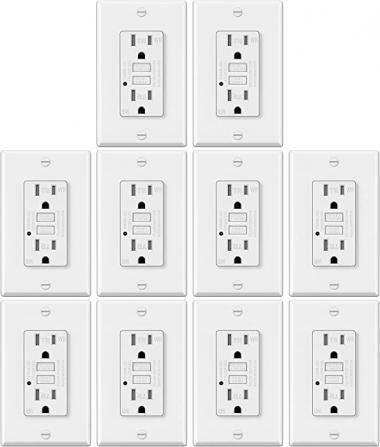 10 Pack - ELECTECK Weather Resistant GFCI Outlet, Outdoor Ground Fault Circuit Interrupter with LED Indicator, 15-Amp Tamper Resistant Receptacle, Decorator Wallplate Included, ETL Certified, White