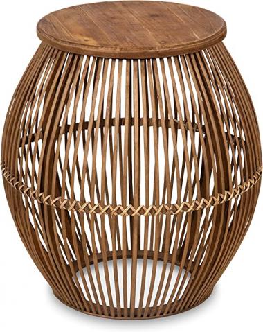 Kate and Laurel Torry Round Bamboo Side Table, Light Brown