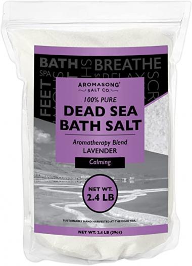 Pure Dead Sea Salt for Soaking with 100% Natural Lavender - Spa Bath Salts - 2.4 LB. Fine Grain in Resealable Bag, Used for Body Wash Scrub, Calming Soak for Women & Men