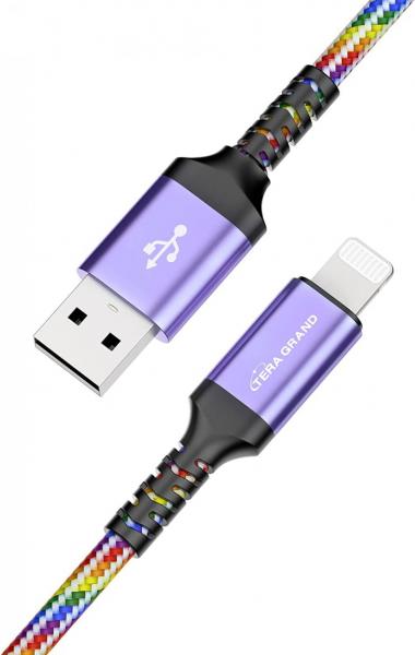 Tera Grand - Apple C89 MFi Certified Lightning to USB Braided Cable for iPhone 14/13/12/11 Pro Pro Max Plus Mini, SE XS Max XR X, 8/7/6 Plus, iPad, AirPods, 7 Ft Rainbow Color