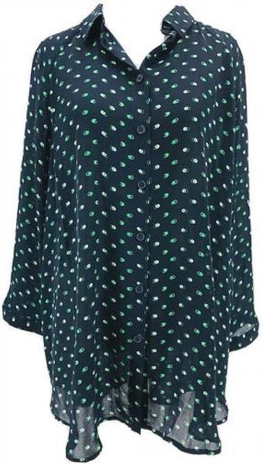 cabi Olive Martini Blouse Navy Blue Green Print Top Relaxed Fit #5019