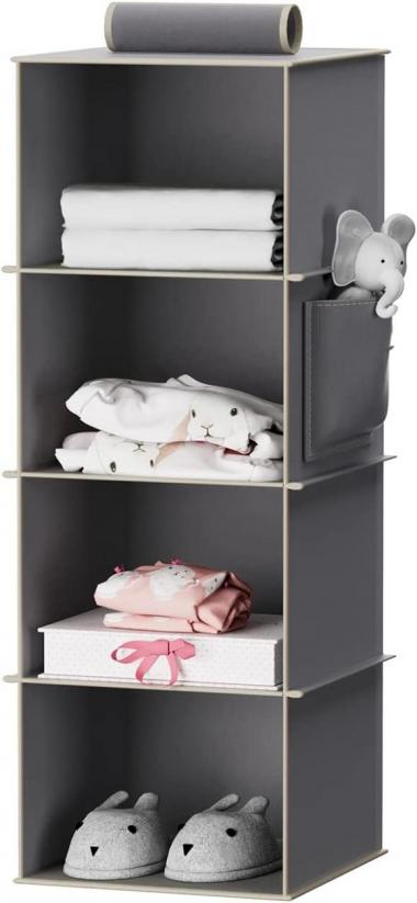 YOUDENOVA Hanging Closet Organizers and Storage, 4-Shelf Closet Hanging Storage Shelves for Closet, Grey