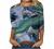 Summer 3/4 Sleeve Shirt Landscape Painting Pattern Top for Womens Three Quarter Sleeve Pullover Round Neck Tee