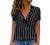 Womens Button Down Shirts Tops Casual Striped V Neck Loose Summer Tee Short Sleeve Work Business Blouses with Pockets