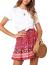 Relipop Women's Floral Flared Short Skirt Polka Dot Pleated Mini Skater Skirt with Drawstring