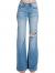 DAY VILLAGE Women's Distressd Mid Rise Stretch Flare Bottom Jeans