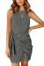 MEROKEETY Women's Summer Sleeveless T Shirt Dress Tie Waist Ruched Crewneck Bodycon Mini Dress