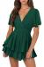 Hocuos Women's Long Lantern Sleeve Plunging V Neck Dress Tie Waist Layer Ruffle Hem A Line Swing Casual Short Mini Dress