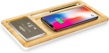 WIZCHARK Bamboo Wireless Charger, Qi-Certified 10W Charging Pad with Phone Holder Compatible with iPhone Xs/Max/XR/XS/X/8/8Plus, Fast Charging Galaxy S10/S9/S8 (Cable Included, No AC Adapter)