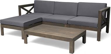 Christopher Knight Home 308262 Mamie Outdoor Acacia Wood 5 Piece Sofa Set, Gray Finish, Dark Gray