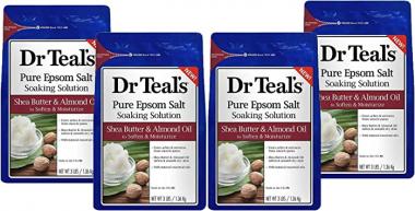 Dr. Teal's Epsom Salt Shea Butter Almond Oil Bath Soaking Solution with Essential Oils - Pack of 4, 3 lb Resealable Bags - Soften and Moisturize Your Skin, Relieve Stress and Sore Muscles