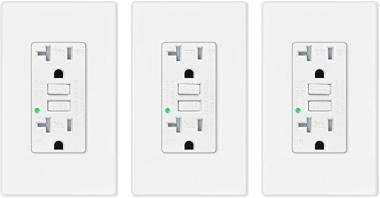 GREENCYCLE 3PK 20 Amp GFCI Outlet, Tamper Resistant and Weather Resistant with LED Indicator, Decorative Wall Plates, Screws Included, Residential and Commercial Grade, ETL Certified, Glossy White