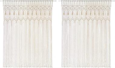 Mkono Macrame Curtain Large Boho Woven Wall Hanging Window Curtains Handmade Bohemian Decor for Window Doorway Closet Wedding Backdrop Arch Bedroom Living Room Apartment, 52''W x 71''L, Set of 2