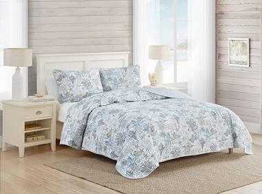 Tommy Bahama Home Beach Bliss Collection Quilt Set-100% Cotton, Reversible, Lightweight & Breathable Bedding with Matching Shams, Pre-Washed for Added Softness, King, Pelican Grey